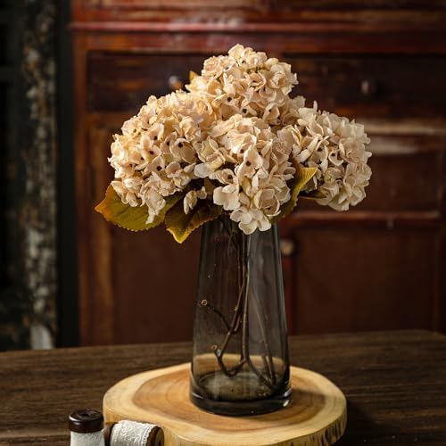 TOPIA Silk Dried Hydrangea Fall Flowers Bouquet 6PCS Cream White