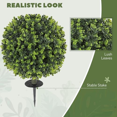 HOMCOM Artificial Boxwood Topiary Ball with Ground Stake