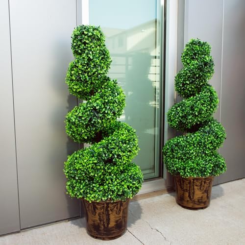 2-Pack Faux Boxwood Spiral Topiary Trees 3ft Tall