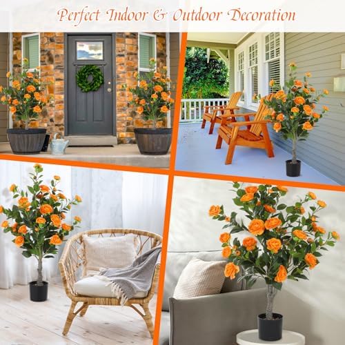 Jexine 2 Pack 40 In Artificial Camellia Tree with Flowers
