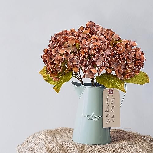 TOPIA Fall Hydrangea Artificial Silk Flowers Bouquet 6 PCS Orange