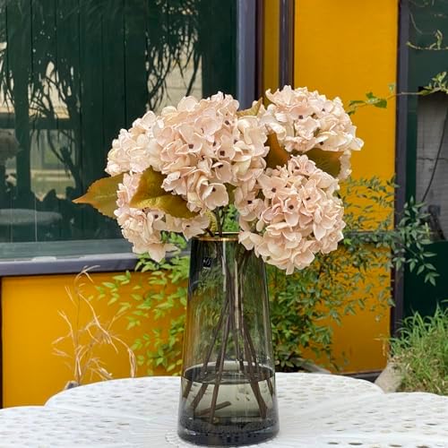 TOPIA Silk Dried Hydrangea Fall Flowers Bouquet 6PCS Cream White