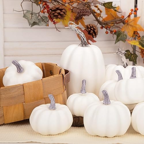 DomeStar 14PCS White Foam Pumpkins for Halloween Decorations