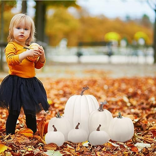 Garneck 7PCS Realistic Pumpkin Ornament for Halloween and Thanksgiving