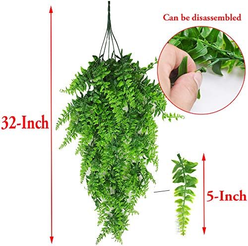 2 Pack Artificial Hanging Ferns Plants UV Resistant Green