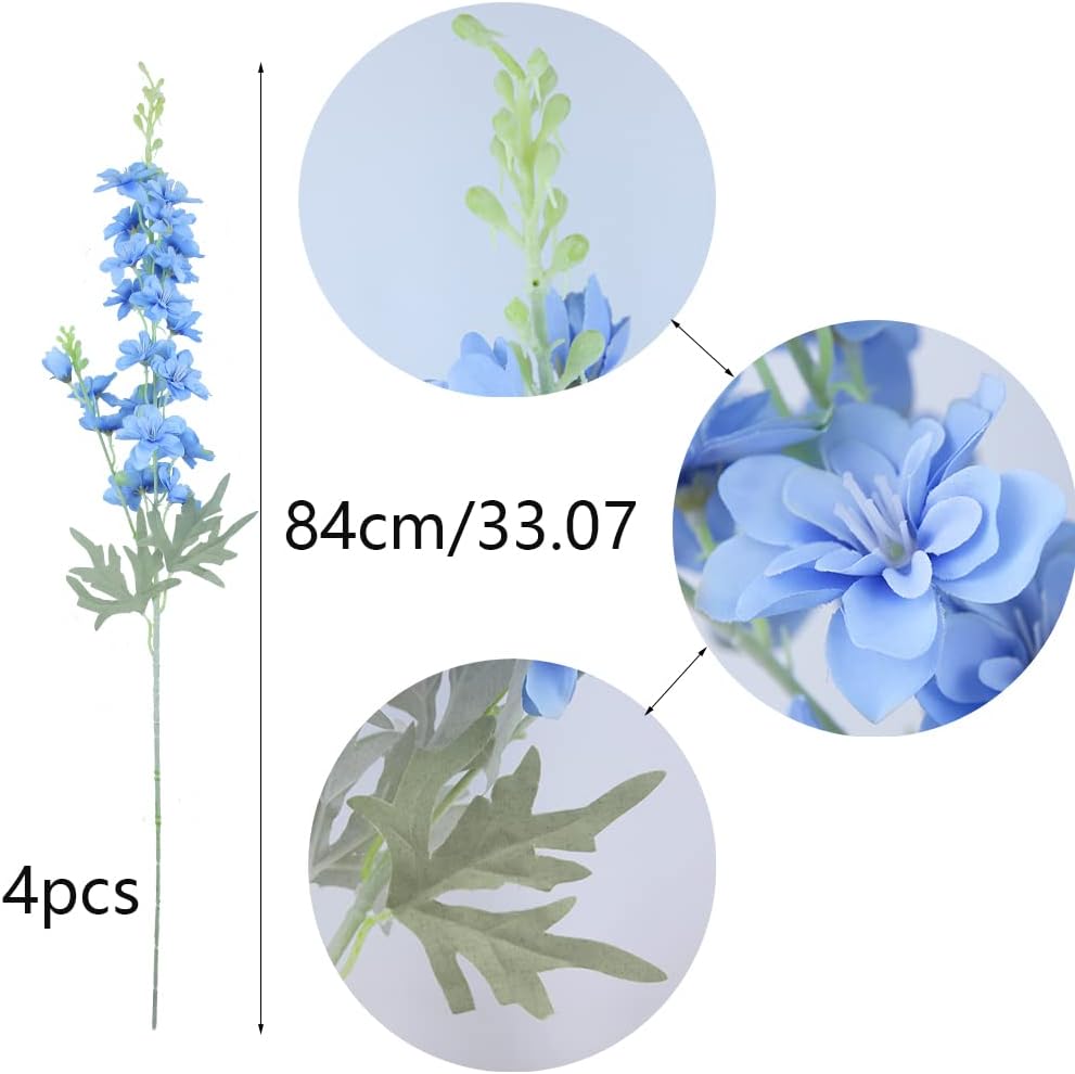 FERIAL Blue Silk Larkspur Artificial Flowers 4pcs