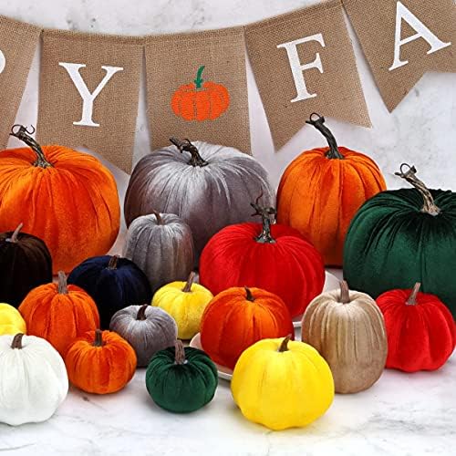 Gresorth 8pcs Assorted Velvet Pumpkin Decor