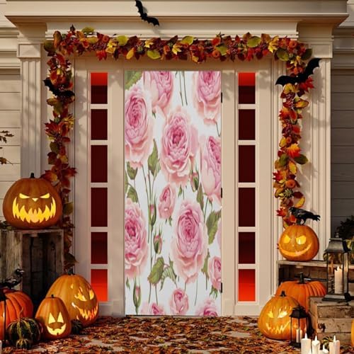 Susiyo Retro Pink Rose Halloween Door Cover