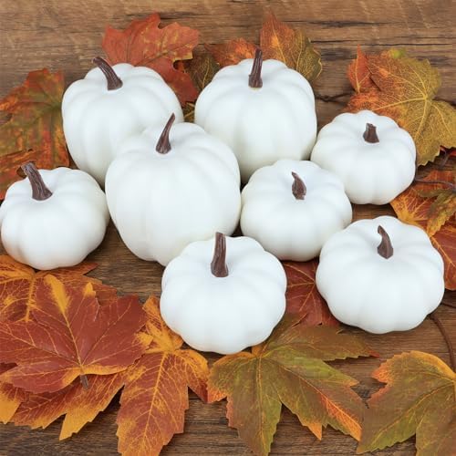 8 Piece White Artificial Pumpkins for Autumn Decor