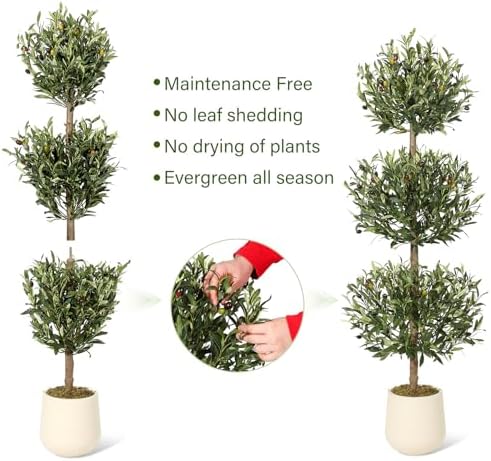 5FT Artificial Olive Topiary Trees with Moss and Inner Pot Set of 2