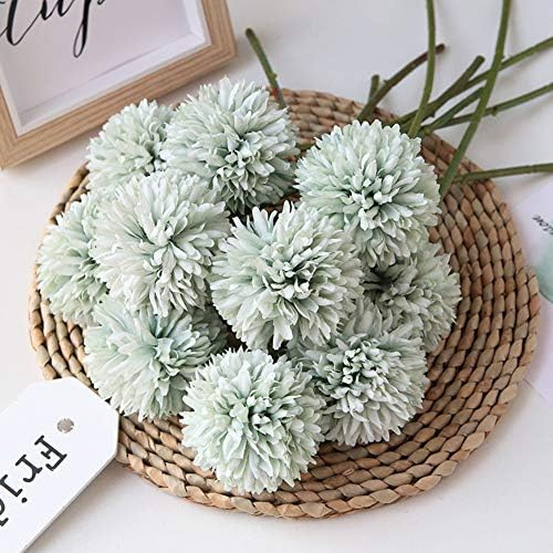 HoYuanFlo Artificial Flowers Chrysanthemum Bouquet 10pcs Light Green