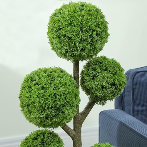 HOMCOM Artificial Topiary Five-Ball Cypress Tree in Pot 433 Inch Green