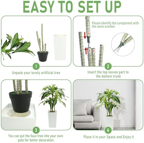 4ft Dracaena Artificial Plant with White Planter