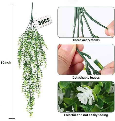 RECUTMS Artificial Hanging Plants White Set of 3