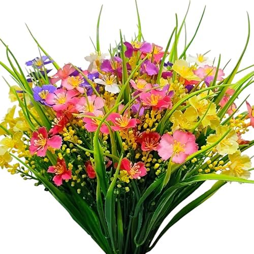 Kinisty Artificial Flowers 12 Bundles UV Resistant Outdoor Decor
