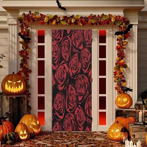 Susiyo Red Floral Halloween Door Cover 32x79 in