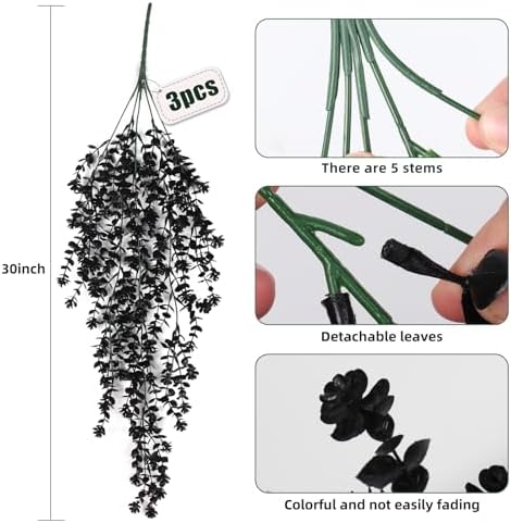 Black Artificial Hanging Plants 3-Pack UV Resistant
