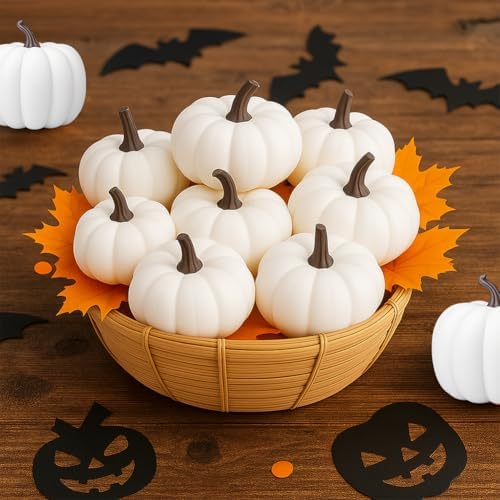 24 Piece White Artificial Pumpkin Set for Fall Decor