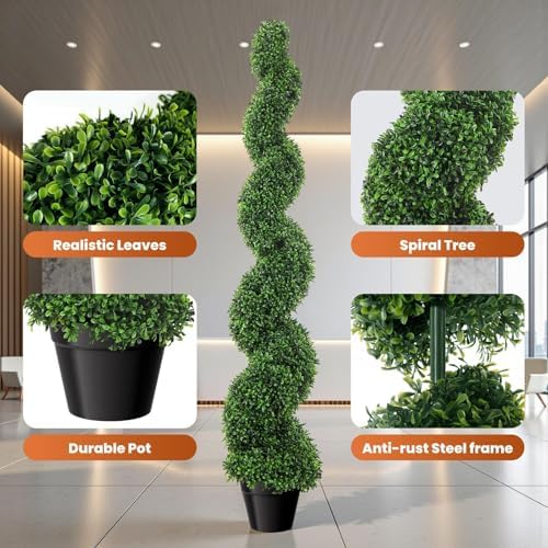 5 Ft Artificial Boxwood Spiral Topiary Trees 2 Pcs