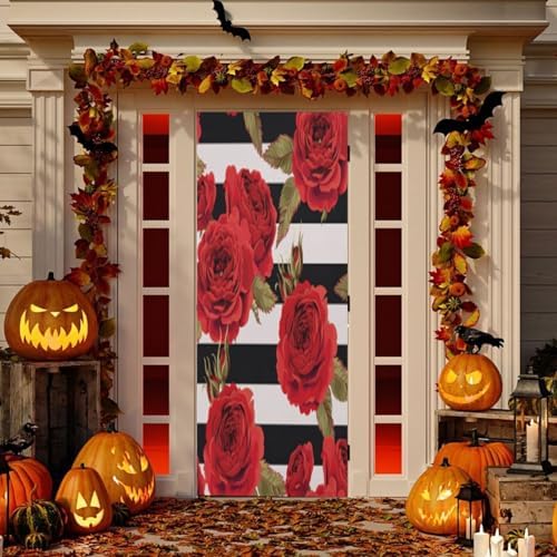 Susiyo Halloween Roses Black Stripes Door Cover