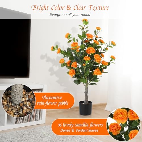Jexine 2 Pack 40 In Artificial Camellia Tree with Flowers