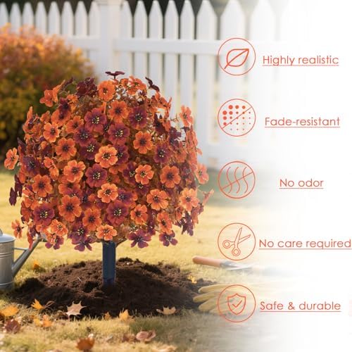 YUGYUM Set of 2 Fall Artificial Mums Flowers Boxwood Topiary