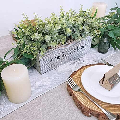 Winlyn 1 Pcs Artificial Eucalyptus Plant in Rectangular Wood Planter Box