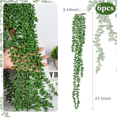 RECUTMS 6pcs Artificial String of Pearls Hanging Plants Wall Decor