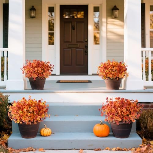 Hommyea Artificial Fall Flowers 12 Bundles 4 Colors
