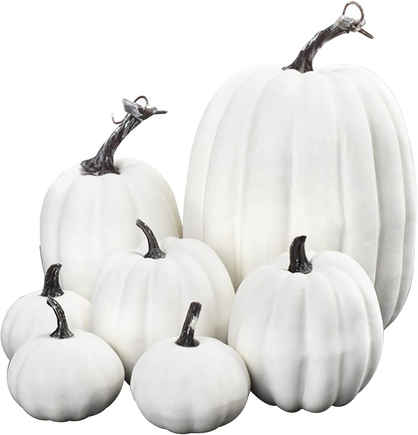 7PCS Artificial Pumpkins Fall Decor Set White