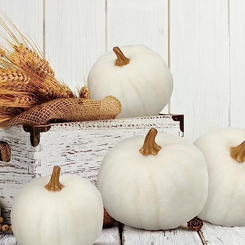 Preboun 4 Piece Large Wool Fall Pumpkin Decor