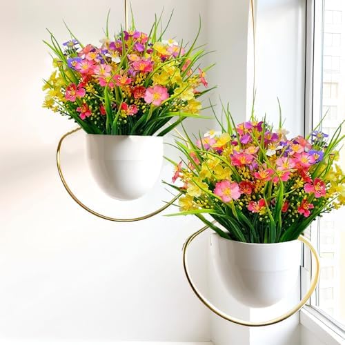 Kinisty Artificial Flowers 12 Bundles UV Resistant Outdoor Decor
