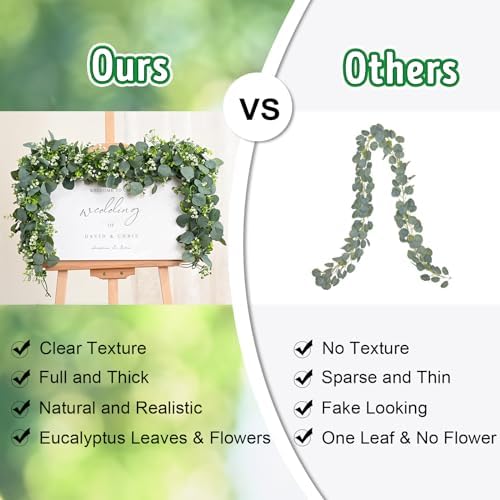 Waipfaru 2Pcs Eucalyptus Garland with Flowers