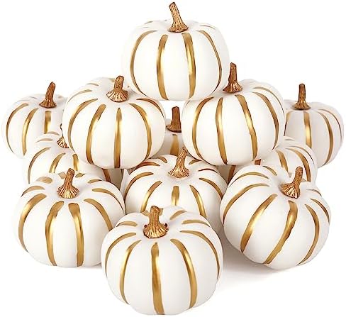 Whaline White Artificial Pumpkins 12Pcs with Gold Edges