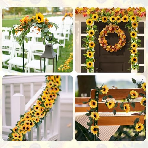 4 Pack Silk Sunflower Garland for Fall Decor