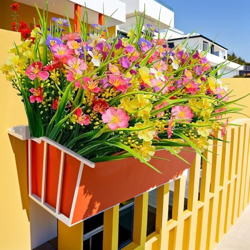 Kinisty Artificial Flowers 12 Bundles UV Resistant Outdoor Decor