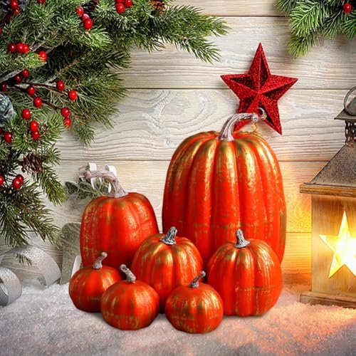 Surakey Artificial Pumpkins 7PCS Foam Set for Fall Decor