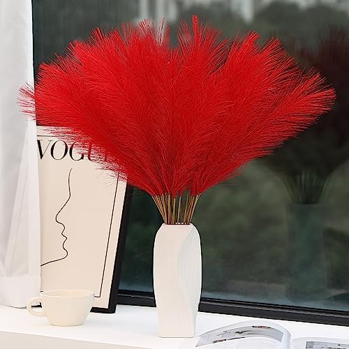Red Pampas Grass Decor 30pcs 24 Inch Artificial Flowers