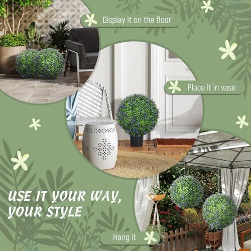 HOMCOM Artificial Boxwood Topiary Ball with Lavender Set of 2