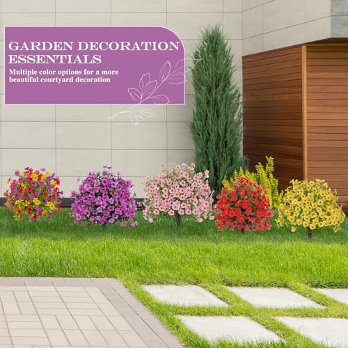 23 Inch Set of 2 Artificial Boxwood Topiary with Violet Flowers and Spikes