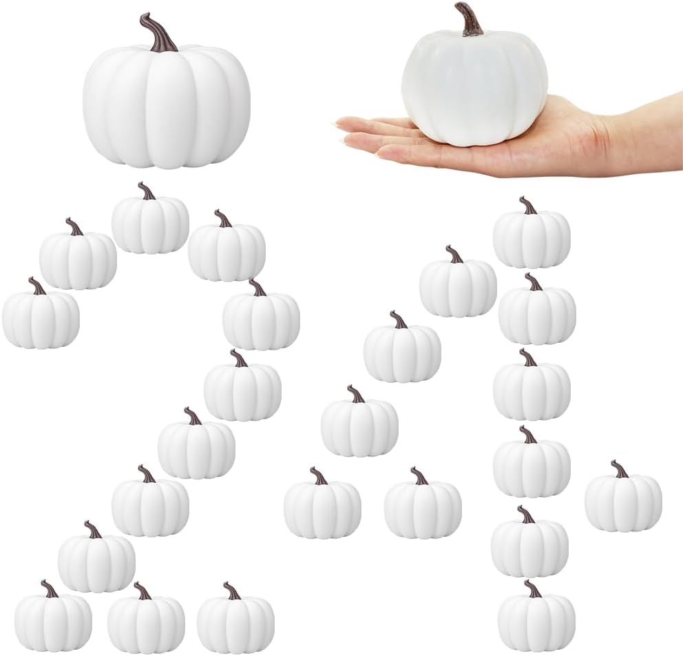 24 Piece White Artificial Pumpkin Set for Fall Decor