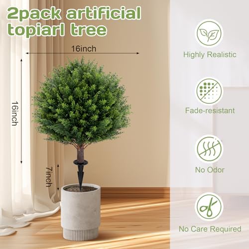 Artificial Cedar Topiary Ball Tree 23 Set of 2 UV Resistant Faux Shrubs