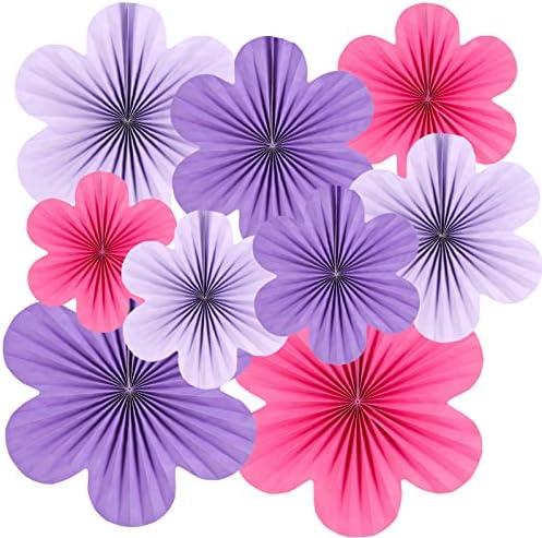 SUNBEAUTY Paper Flower Fans Set of 9 Purple Decorations