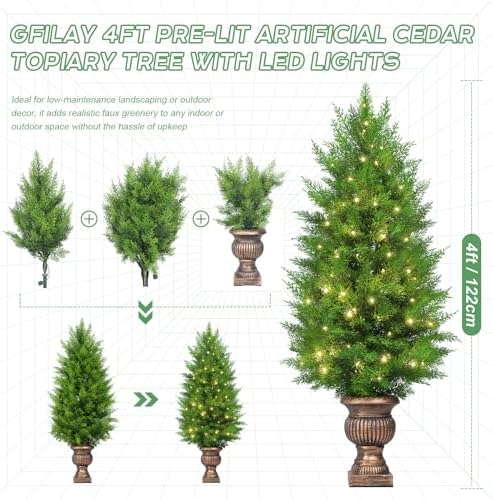 Gfilay 4FT Pre Lit Topiary Tree with LED Lights