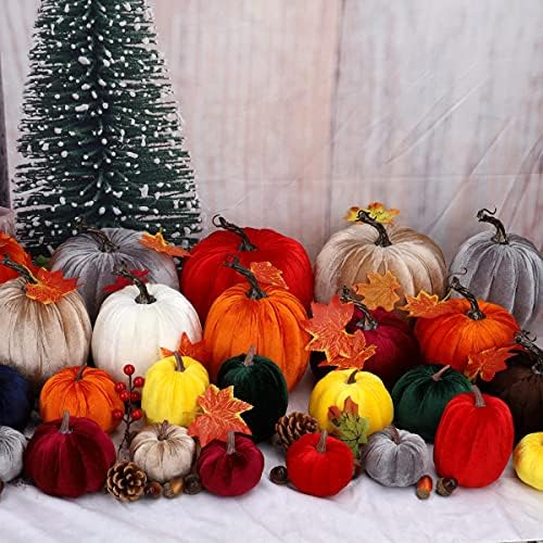 Gresorth 8pcs Assorted Velvet Pumpkin Decor
