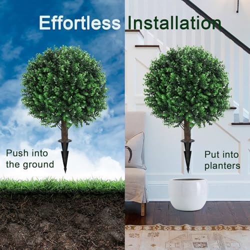 Artificial Boxwood Topiary Ball Set of 2 with Spike UV Resistant