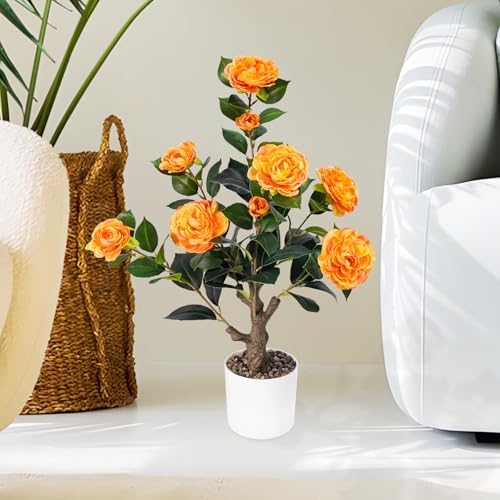 2FT Artificial Camellia Tree with White Planter