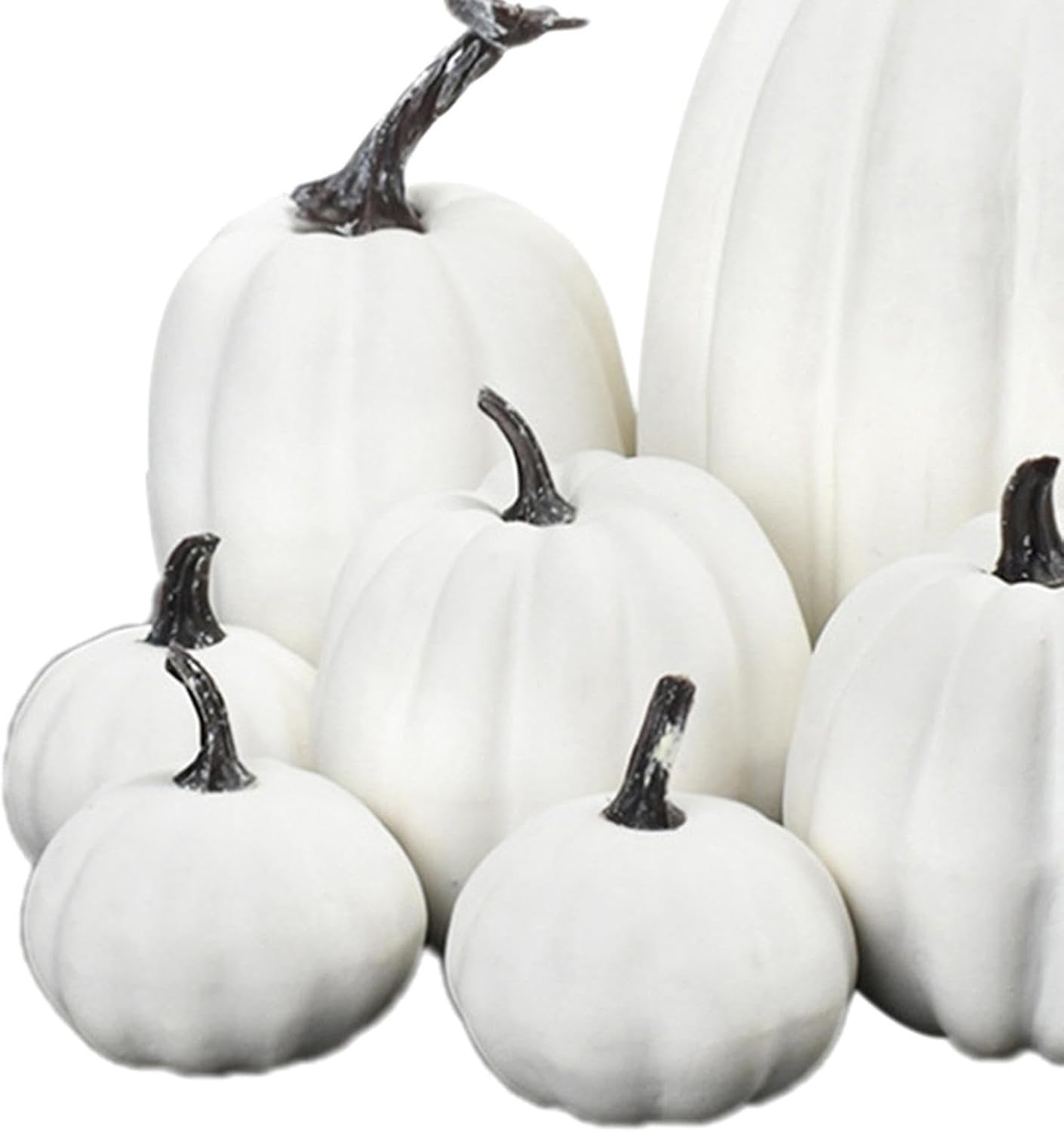7 Pcs Artificial White Pumpkins Fall Decor Set