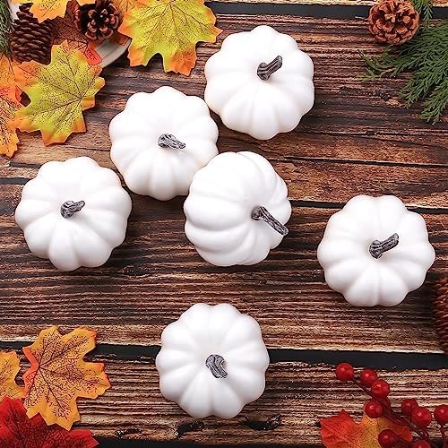 GlyinnHe 12PCS White Artificial Pumpkins for Halloween Decor