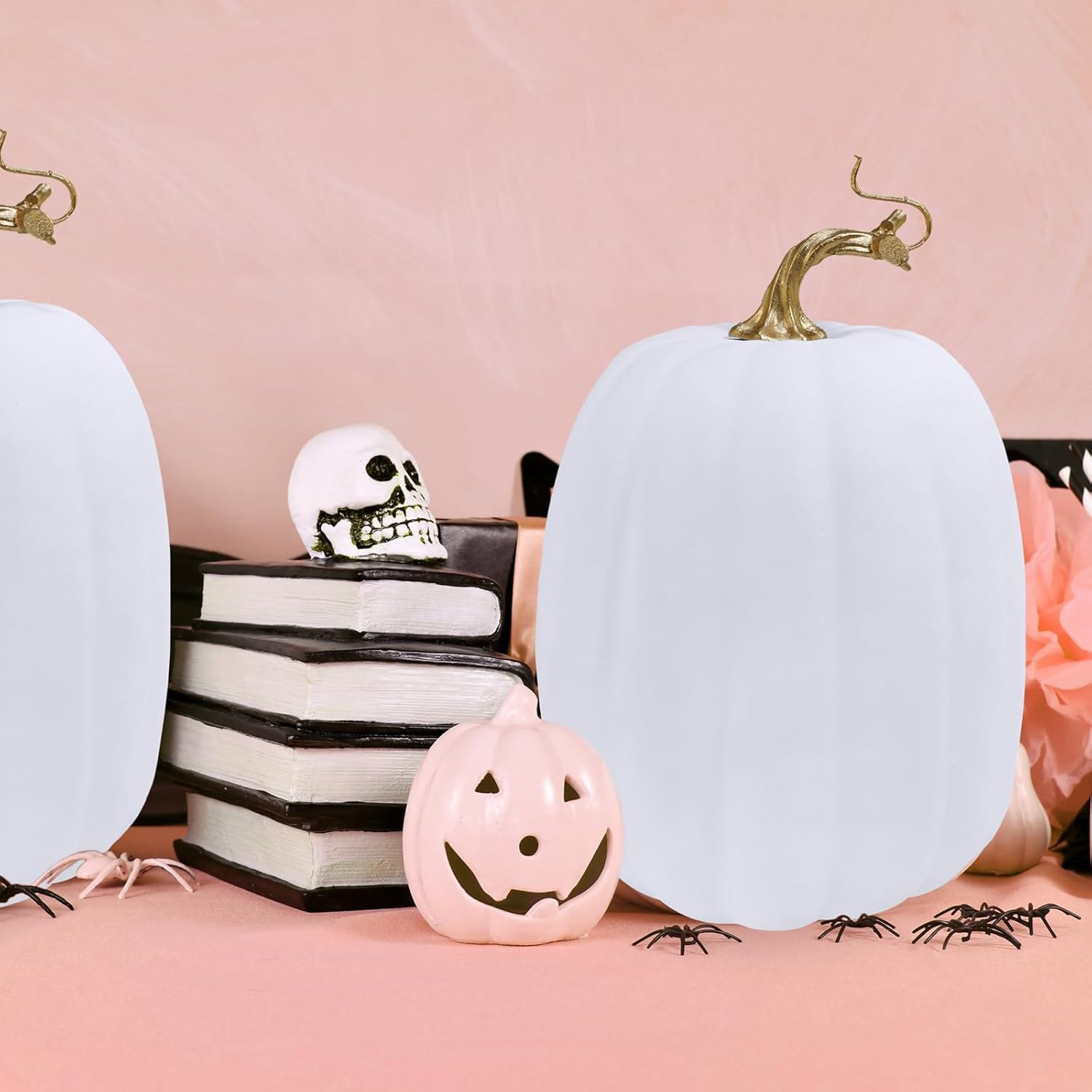 Winlyn 2 Pcs Fall White Artificial Pumpkins Decor